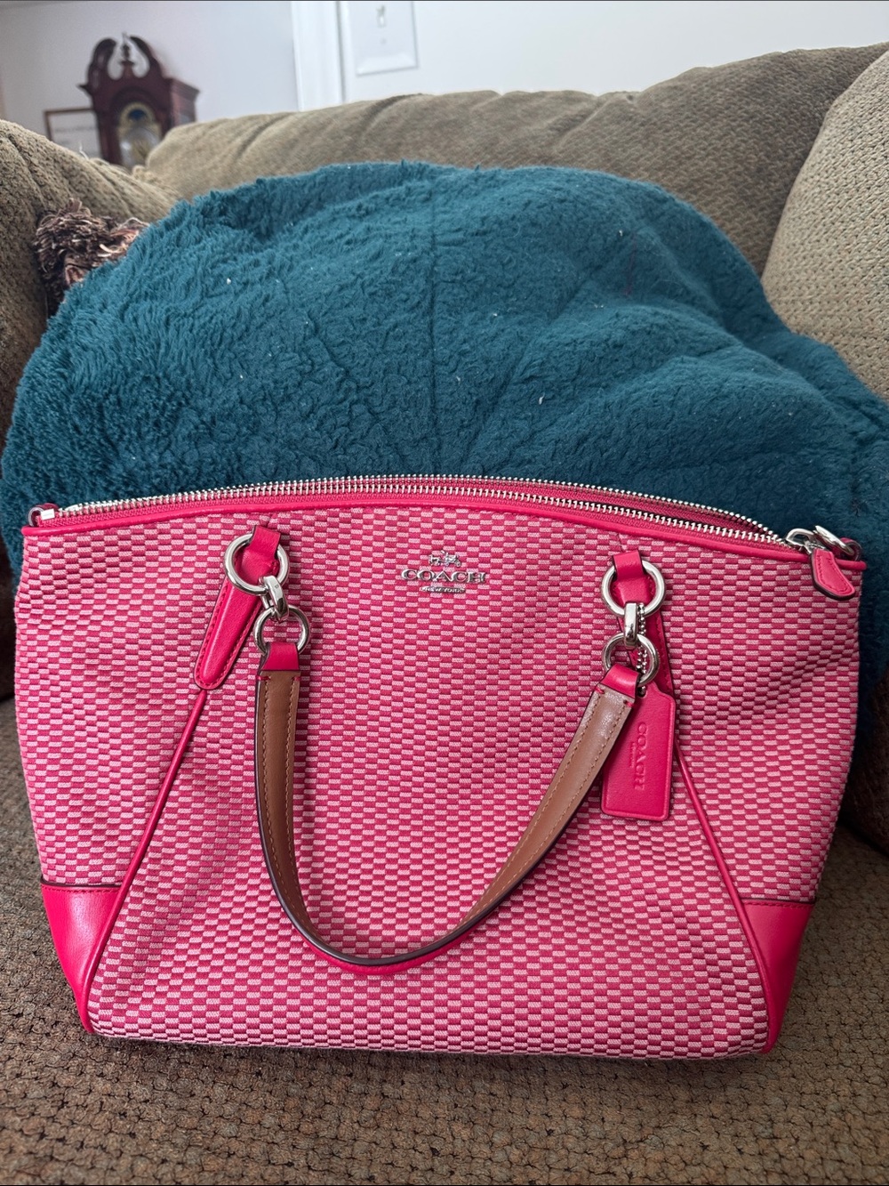 Coach Small Kelsey Satchel-Pink Jacquard